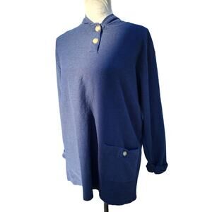 Lord & Taylor. Navy Blue Linen Blend Pullover Hoodie. Size: Small